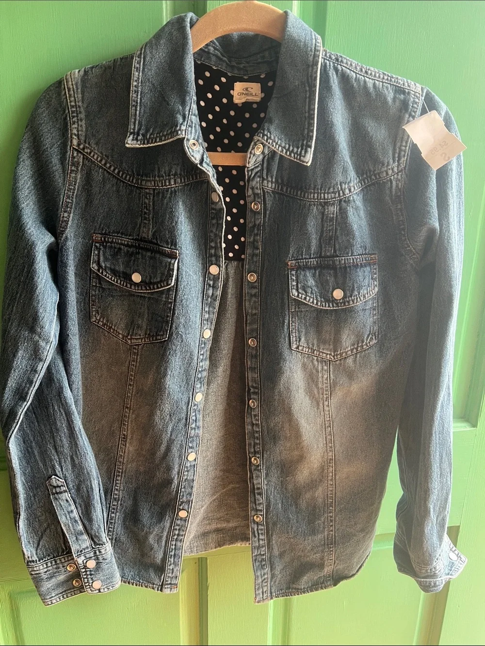 O'Neill Denim π― cotton snap button up size Small embroidered back π - Picture 3 of 10